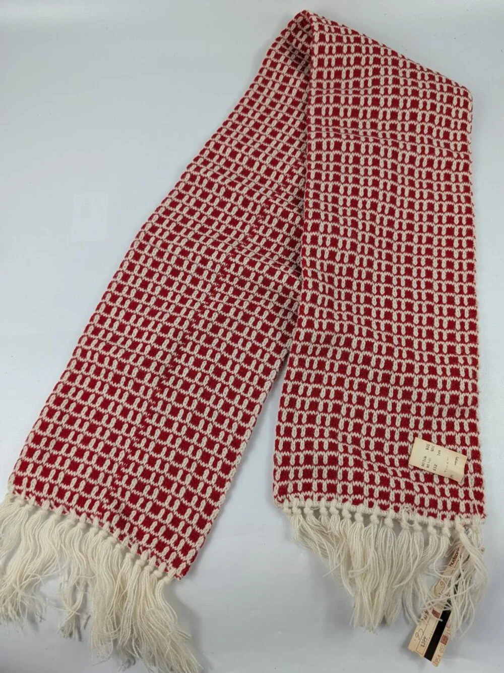 Vintage 60s Acrylic Orlon Knit Scarf Red/Orange Fringe Made In USA 46